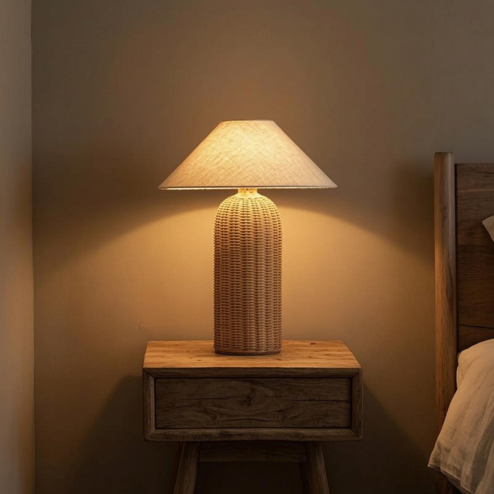 Bedside Lamp Rattan Base Fabri - огляд і ціна Lighting Table Decor