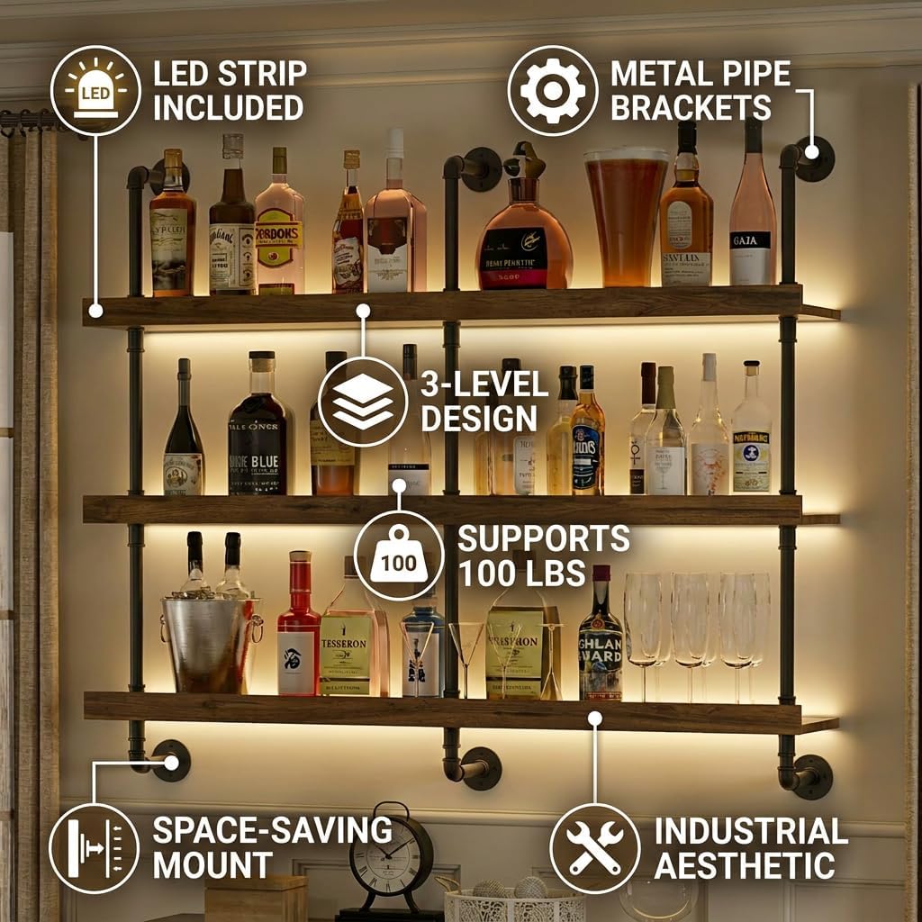 Wall Mounted Wine Rack With LE - огляд і ціна Kitchen Decor Lighting